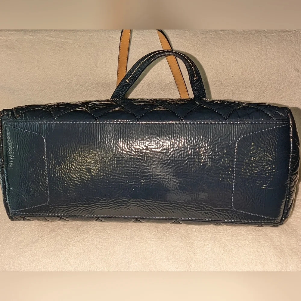 Coach Poppy liquid gloss soft navy patent leather tote.18674